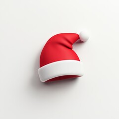 Minimalist 3D Christmas hat icon with a red and white design, isolated on a clean white background with a subtle shadow