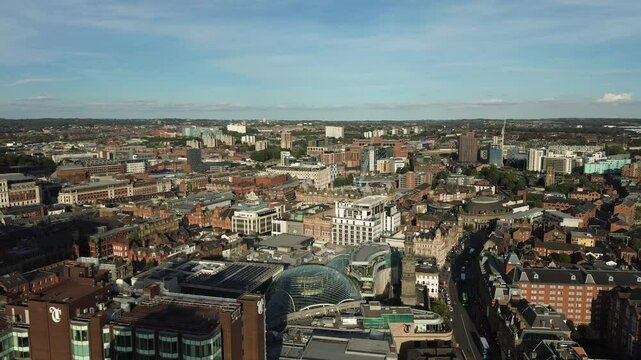 Aerial footage of Leeds City Centre - Holy Trinity Church - 4K