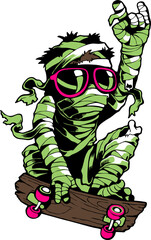 green mummy playing skateboard