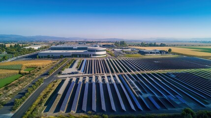 Sprawling Solar Power Plant with Photovoltaic Panels and Modern Control Building