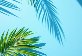 Obraz premium Palm Leaf with Shadow on a Blue Background