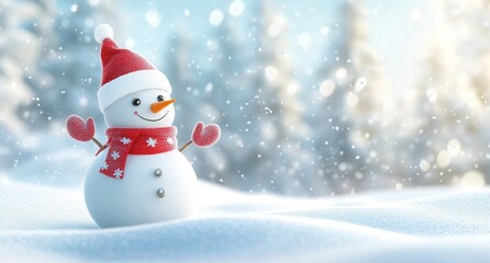 A cute snowman with a red and white scarf