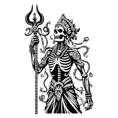 Fototapeta premium hindus Brahma skeleton with victorian flourish decoration in black and white illustrations, cutout graphic I