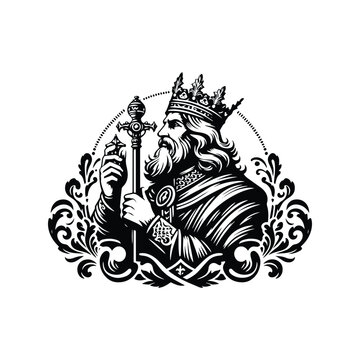 recommend clip art: King Arthur with victorian flourish decoration in black and white illustrations, cutout graphic