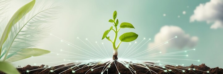 Green plant sprout and tube. Biotechnology concept