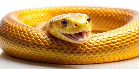Obraz premium Happy gold snake with smiling face slithering to the right, Chinese,Happy, Gold, Snake, Smiling, Face, Horizontal
