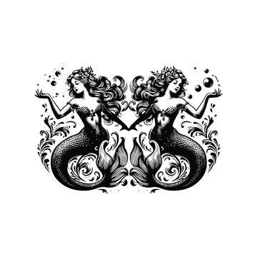recommend clip art: mermaids with victorian flourish stylec stencil - Image Creator in Bing