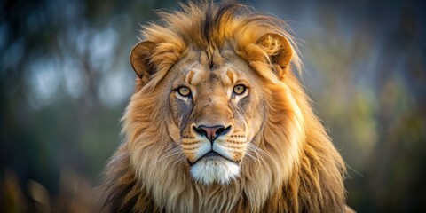 Fototapeta premium Lion with a gentle heart gazing softly into the camera, lion, heart, compassion, fierce, majestic, wild, nature, wildlife, pride
