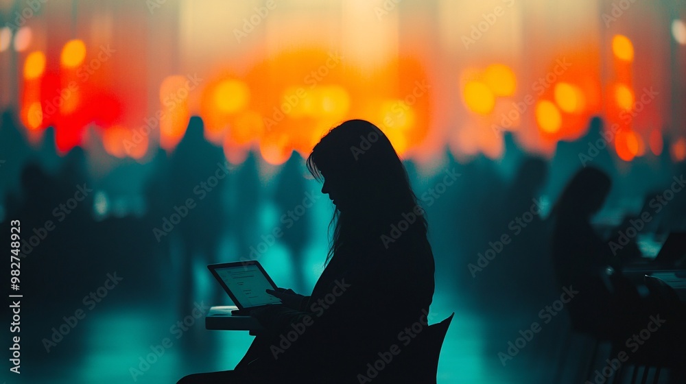 Poster employees from various cultural backgrounds working on tablets and laptops in a modern meeting room,