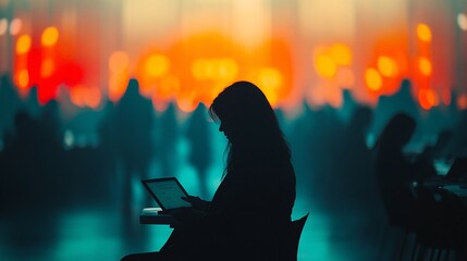 Employees from various cultural backgrounds working on tablets and laptops in a modern meeting room, collaborating on a project. The image is taken from a distance with part of the scene blurred for