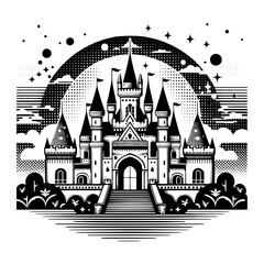 fantasy castle on the cloud black and white