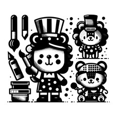 black and white set cute cartoon design