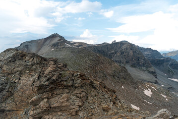 Fototapeta premium Viiew above Colle dell'Agnello superiore in Alpi Cozzie mountains on italian - french borders