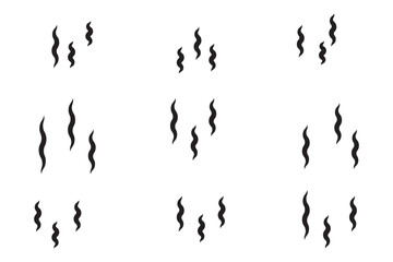 Smoke steam icon vector logo set. Smoke smell, steam aroma heat icon illustration. Hot vapor fire doodle line logo. Hit stink, coffee, fragrance flame elements. Vector illustration.