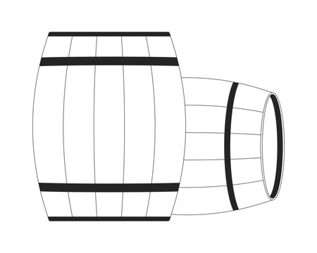recommend clip art: Old fashioned wooden barrels black and white 2D line objects. Elite alcohol containers. Drinks and food products casks storage isolated clip art vector outline items. Monochromatic spot illustration