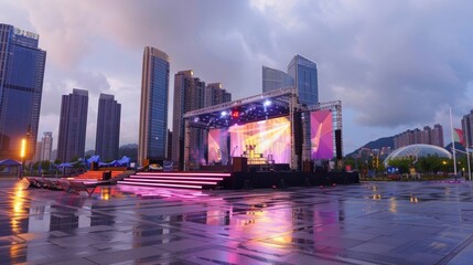 Obraz premium giant screen in a large square in a city