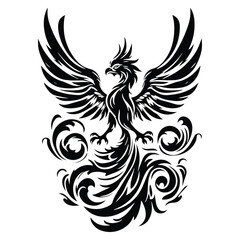 Obraz premium Phoenix with victorian flourish decoration in black and white illustrations, cutout graphic
