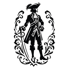 Fototapeta premium pirate male with victorian flourish decoration in black and white illustrations, cutout graphic