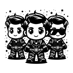black and white 3boy cartoon design