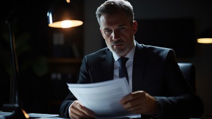 Executive reviewing documents alone in a boardroom
