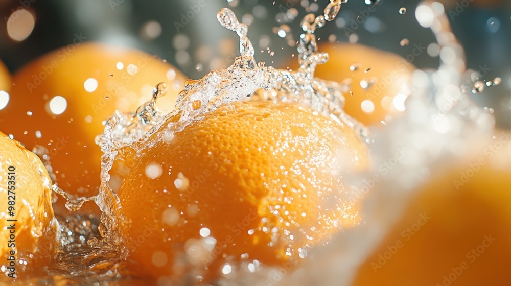 Canvas Prints Fresh oranges splashing in water, highlighting freshness and vitality.