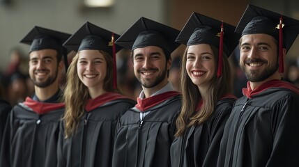 university graduates in gowns and caps gathered at a joyous academic ceremony celebrating their degree and academic milestones