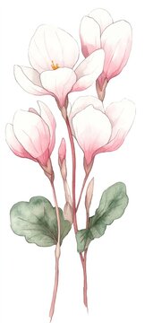watercolor pink magnolia flowers on white clip art preview
