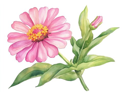 pink zinnia flower watercolor painting clip art preview