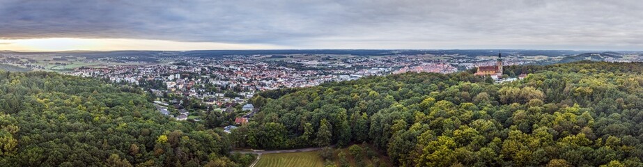 Drone panorama of the historic Bavarian town of Amberg in the morning light