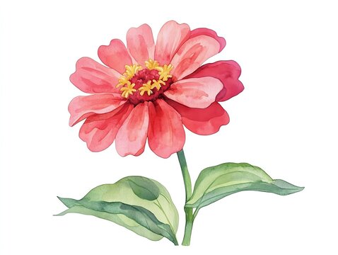watercolor pink zinnia flower on white clip art preview