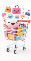 A cheerful shopping cart filled with colorful items and playful accessories.