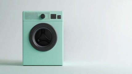 A modern mint-colored washing machine against a minimalistic background.