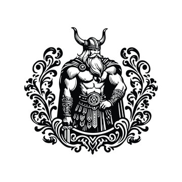 recommend clip art: viking male with victorian flourish decoration in black and white illustrations, cutout graphic