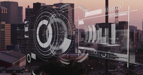 Image of financial data processing over city