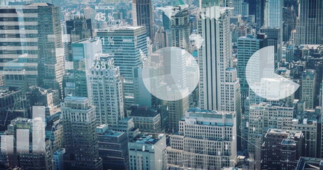 Image of financial data processing over city