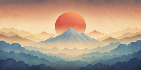 Obraz premium Vintage Grainy Mountain Landscape with Sun 