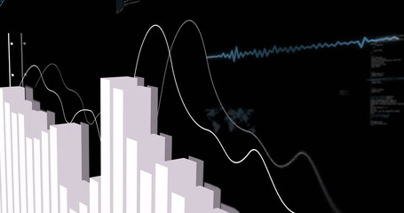 Image of diagrams and world map over data processing