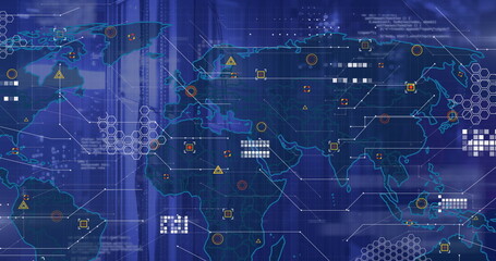 Image of globe and data processing over computer servers