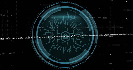 Image of padlock with connections and scope scanning over data processing