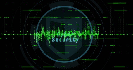 Fototapeta premium Image of shield and scope scanning over data processing