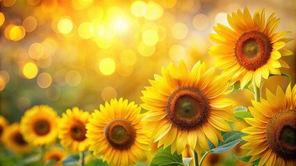 Vibrant sunflowers with blurred bokeh background, bright, yellow, flowers, nature, sunlight, garden, petals, beauty, summer