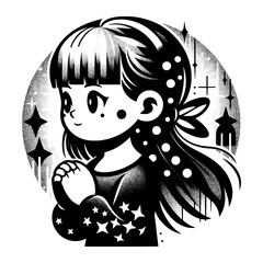 woman child pray cartoon black and white