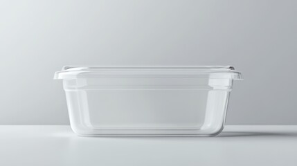 A clear plastic storage container with a lid, suitable for food or organization.