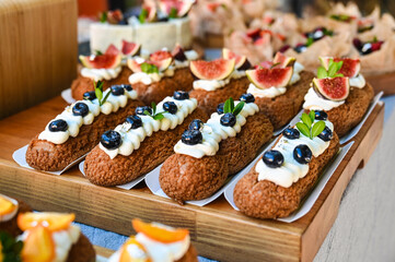 brownies with fruit, figs and blueberries on the counter