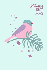Merry Christmas and Happy New Year greeting poster(banner, card) made of cartoon Christmas and New Year elements in pastel colors with typography.Minimal digital image for cover, layout, poster, flyer