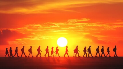Fototapeta premium silhouette of rhythm people walking in sunset, part of body human