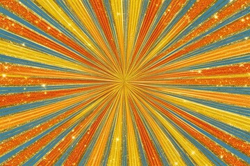 Fototapeta premium Glittery Yellow and Orange Radial Line Background with Copy Space