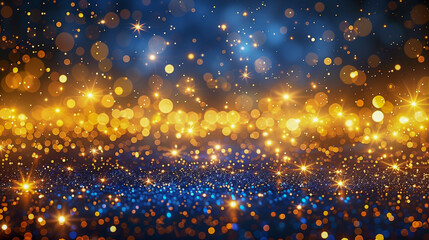 Fototapeta premium Golden and Blue Glittering Lights with Vibrant Bokeh and Star Effects..