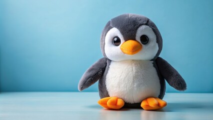 Fototapeta premium Cute Penguin stuffed toy isolated on background, plush, fluffy, adorable, black and white, bird, soft, cuddly, toy, animal