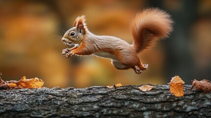 Obraz premium enjoy the captivating performance of a squirrel as it displays agile movements and acrobatics in a lively outdoor atmosphere